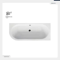 Baignoire Asymétrique|Besco Baignoire asymétrique - 150 x 75 cm - Droite - sans Habillage - avec Pieds - Vidage Chrome - AVITA SLIM
