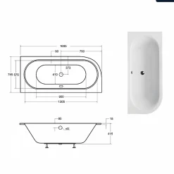 Baignoire Asymétrique|Besco Baignoire asymétrique - 170 x 75 cm - Droite - sans Habillage - avec Pieds - Vidage Chrome - AVITA SLIM