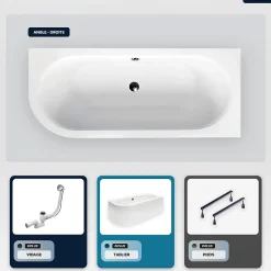 Besco Baignoire asymétrique - 150 x 75 cm - Droite - avec Tablier Blanc - Pieds - Vidage Chrome - AVITA