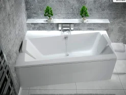 Baignoire Asymétrique|Besco Baignoire asymétrique - 160 x 100 cm - Gauche - avec Habillage - Pieds - Vidage Chrome - INFINITY