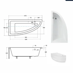 Baignoire Asymétrique|Besco Baignoire asymétrique - 140 x 70 cm - Gauche - sans Habillage - avec Pieds - Vidage Chrome - PRAKTIKA