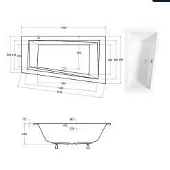 Baignoire Asymétrique|Besco Baignoire asymétrique - 150 x 85 cm - Droite - avec Habillage - Pieds - Vidage Chrome - INTIMA SLIM