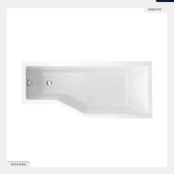 Baignoire Asymétrique|Besco Baignoire asymétrique - 150 x 75 cm - Droite - avec Tablier - Pieds - Vidage Chrome - INTEGRA