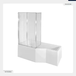 Baignoire Asymétrique|Besco Baignoire asymétrique - 170 x 75 cm - Gauche - sans Habillage - avec Pieds - Pare Baignoire 3 Volets - Vidage Chrome - INTEGRA