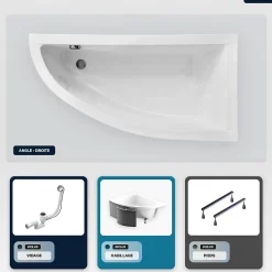 Baignoire Asymétrique|Besco Baignoire asymétrique - 150 x 70 cm - Droite - avec Habillage - Pieds - Vidage Chrome - PRAKTIKA