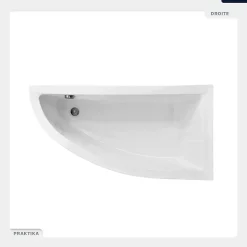 Baignoire Asymétrique|Besco Baignoire asymétrique - 150 x 70 cm - Droite - avec Habillage - Pieds - Vidage Chrome - PRAKTIKA