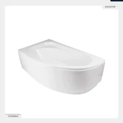 Baignoire Asymétrique|Besco Baignoire asymétrique - 150 x 100 cm - Gauche - avec Tablier Blanc - Pieds - Vidage Chrome - CORNEA