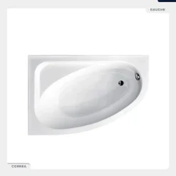 Baignoire Asymétrique|Besco Baignoire asymétrique - 150 x 100 cm - Gauche - avec Tablier Blanc - Pieds - Vidage Chrome - CORNEA