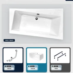 Besco Baignoire asymétrique - 160 x 100 cm - Droite - avec Tablier Blanc - Pieds - Vidage Chrome - INFINITY