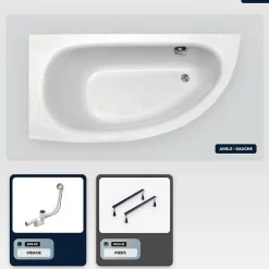 Baignoire Asymétrique|Besco Baignoire asymétrique - 150 x 70 cm - Gauche - sans Habillage - avec Pieds - Vidage Chrome - MILENA