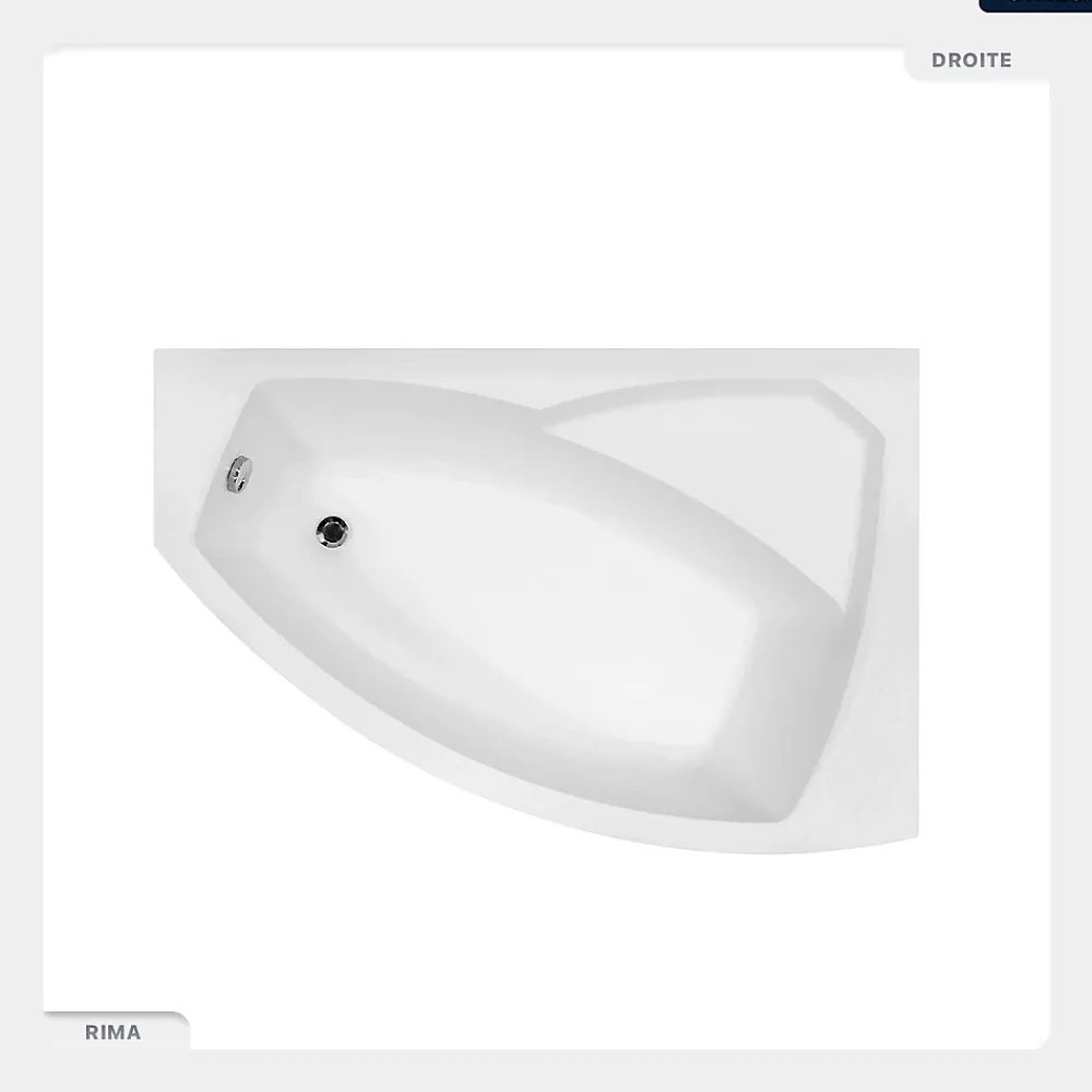 Besco Baignoire asymétrique - 150 x 95 cm - Droite - avec Tablier - Pieds - Vidage Chrome - RIMA