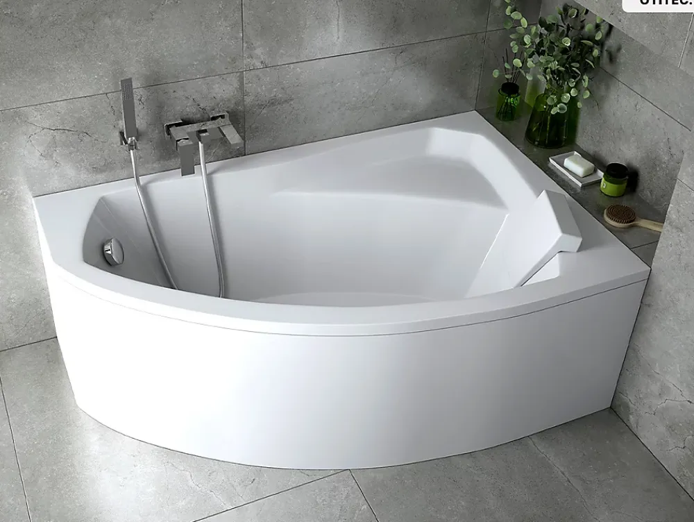 Besco Baignoire asymétrique - 150 x 95 cm - Droite - avec Tablier - Pieds - Vidage Chrome - RIMA