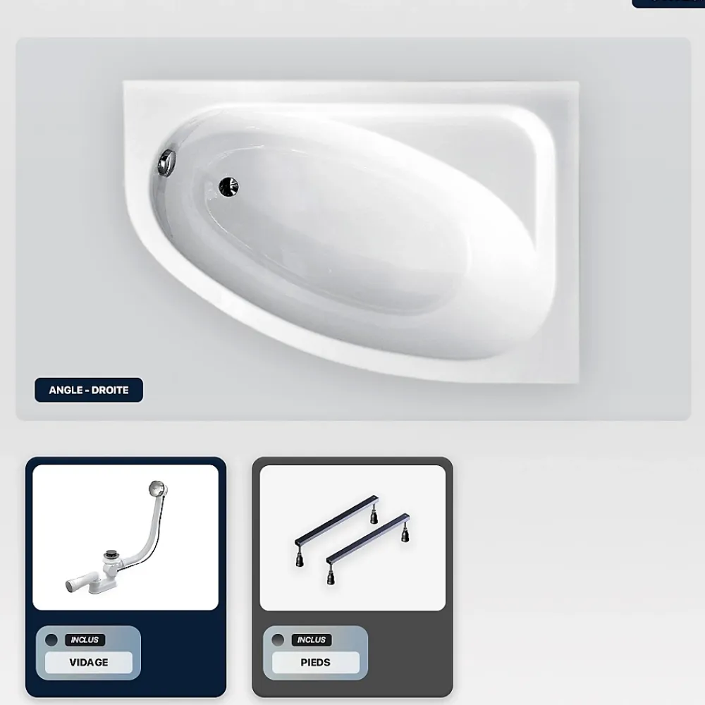 Besco Baignoire asymétrique - 140 x 80 cm - Droite - sans Habillage - avec Pieds - Vidage Chrome - CORNEA