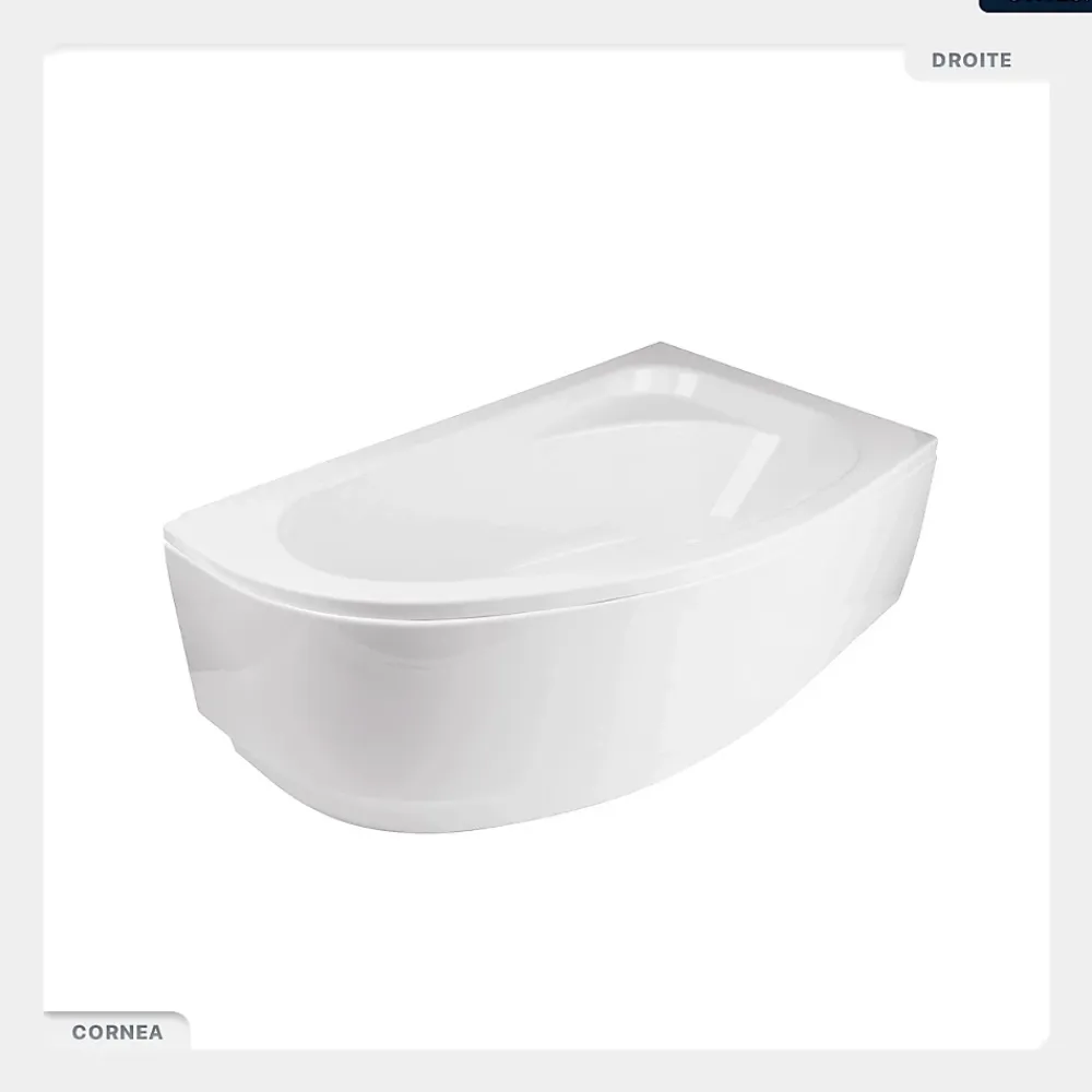 Besco Baignoire asymétrique - 140 x 80 cm - Droite - sans Habillage - avec Pieds - Vidage Chrome - CORNEA