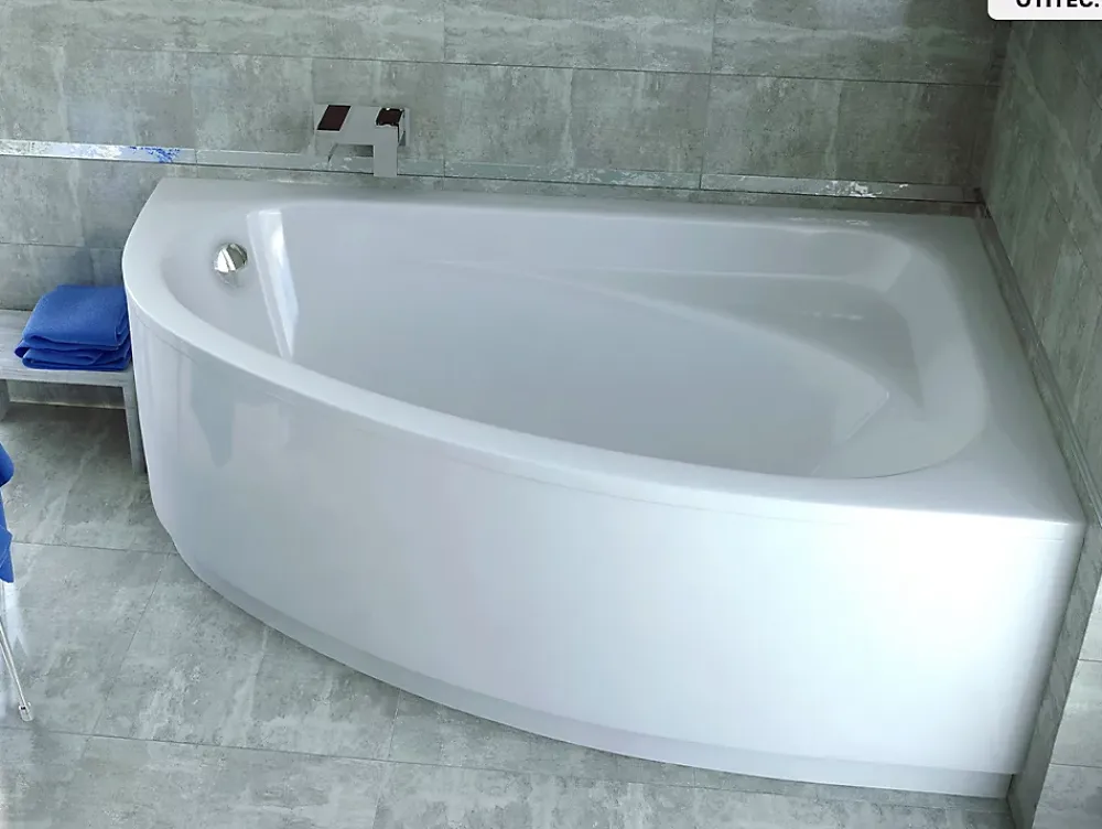 Baignoire Asymétrique|Besco Baignoire asymétrique - 150 x 100 cm - Droite - avec Habillage - Pieds - Vidage Chrome - CORNEA