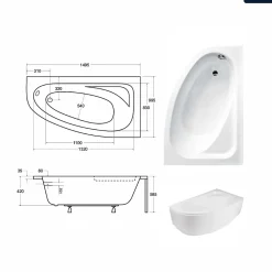 Baignoire Asymétrique|Besco Baignoire asymétrique - 150 x 100 cm - Droite - avec Habillage - Pieds - Vidage Chrome - CORNEA