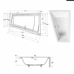 Baignoire Asymétrique|Besco Baignoire asymétrique - 180 x 125 cm - Gauche - sans Habillage - avec Pieds - Étagère bambou - Vidage Chrome - INTIMA DUO