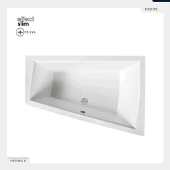 Besco Baignoire asymétrique - 180 x 125 cm - Droite - avec Habillage - Pieds - Vidage Chrome - INTIMA DUO SLIM