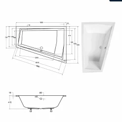 Besco Baignoire asymétrique - 180 x 125 cm - Droite - avec Habillage - Pieds - Vidage Chrome - INTIMA DUO SLIM