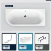 Baignoire Asymétrique|Besco Baignoire asymétrique - 170 x 75 cm - Droite - avec Tablier Blanc - Pieds - Vidage Chrome - AVITA