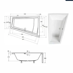 Baignoire Asymétrique|Besco Baignoire asymétrique - 180 x 125 cm - Droite - sans Habillage - avec Pieds - Vidage Chrome - INTIMA DUO