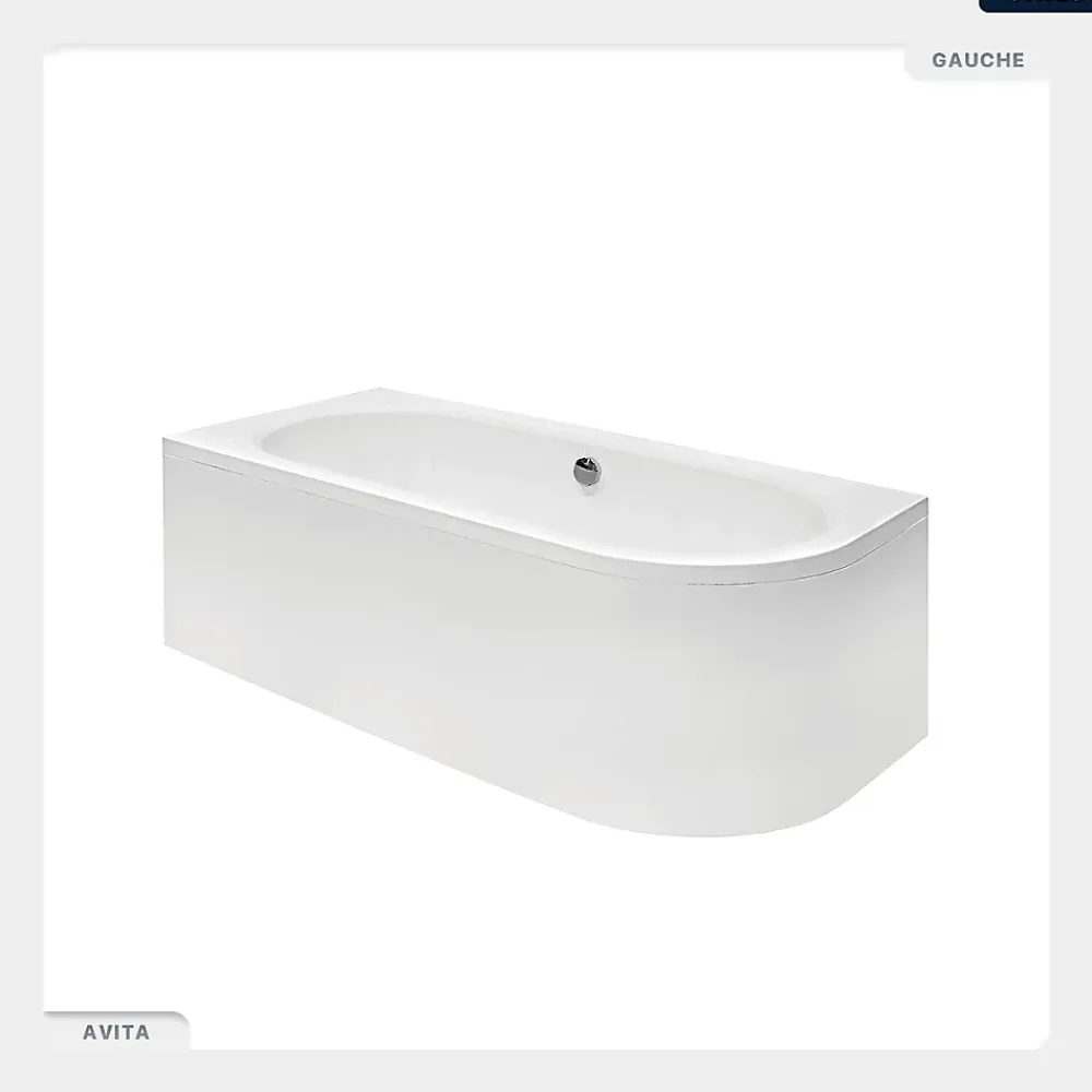 Besco Baignoire asymétrique - 160 x 75 cm - Gauche - sans Habillage - avec Pieds - Repose-tête - Vidage Chrome - AVITA