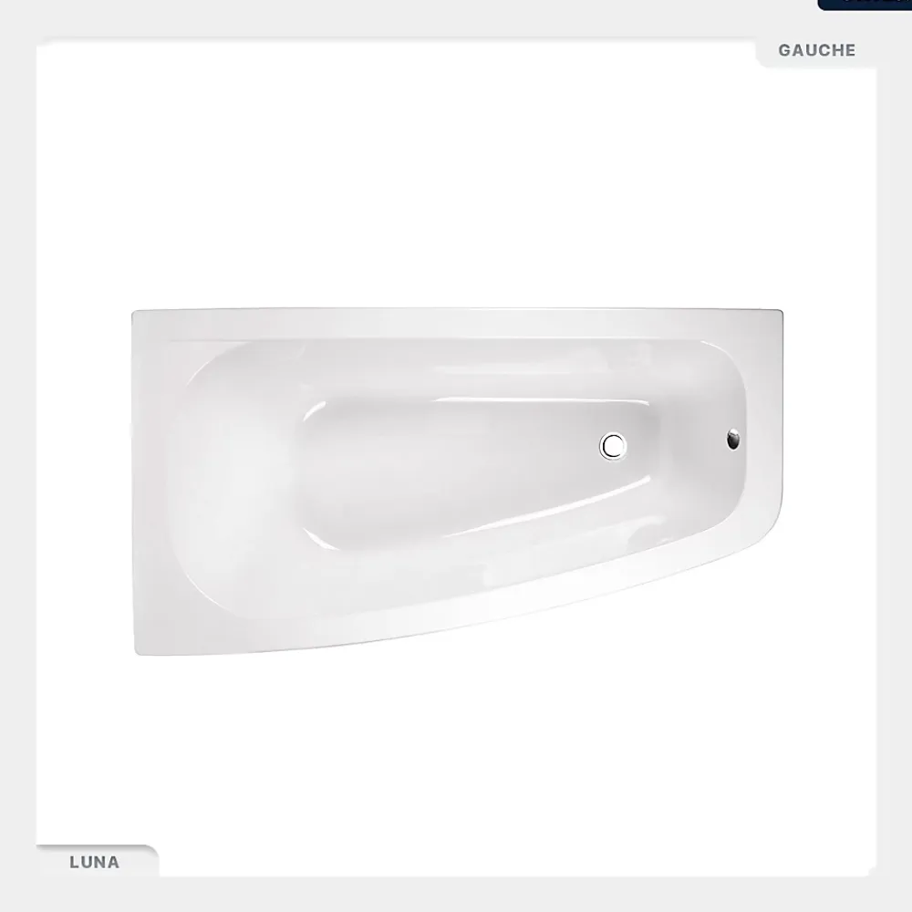 Besco Baignoire asymétrique - 150 x 80 cm - Gauche - avec Tablier - Pieds - Vidage Chrome - LUNA