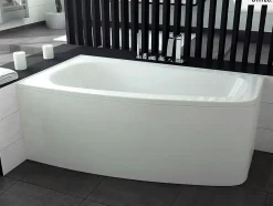 Besco Baignoire asymétrique - 150 x 80 cm - Gauche - avec Tablier - Pieds - Vidage Chrome - LUNA