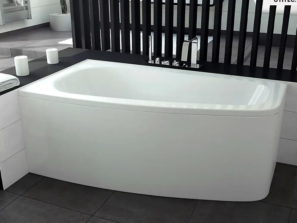 Besco Baignoire asymétrique - 150 x 80 cm - Gauche - avec Tablier - Pieds - Vidage Chrome - LUNA
