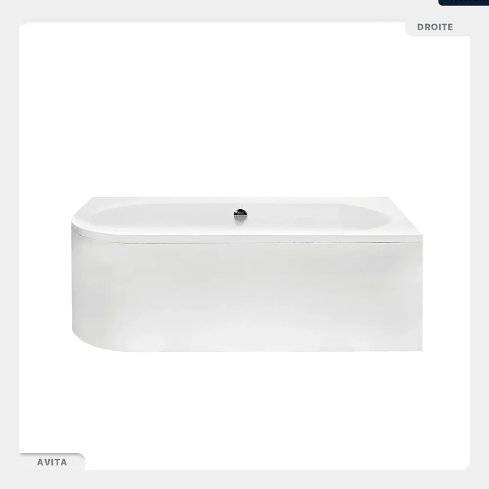 Besco Baignoire asymétrique - 150 x 75 cm - Droite - sans Habillage - avec Pieds - Étagère bambou - Vidage Chrome - AVITA
