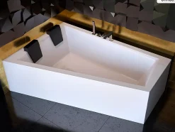 Baignoire Asymétrique|Besco Baignoire asymétrique - 170 x 125 cm - Gauche - sans Habillage - avec Pieds - Étagère bambou - Vidage Chrome - INTIMA DUO