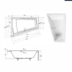 Baignoire Asymétrique|Besco Baignoire asymétrique - 170 x 125 cm - Gauche - sans Habillage - avec Pieds - Étagère bambou - Vidage Chrome - INTIMA DUO