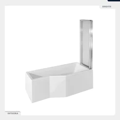 Baignoire Asymétrique|Besco Baignoire asymétrique - 150 x 75 cm - Droite - avec Habillage - Pieds - Pare Baignoire 3 Volets - Vidage Chrome - INTEGRA