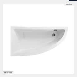 Baignoire Asymétrique|Besco Baignoire asymétrique - 150 x 70 cm - Gauche - avec Habillage - Pieds - Vidage Chrome - PRAKTIKA