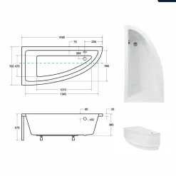 Baignoire Asymétrique|Besco Baignoire asymétrique - 150 x 70 cm - Gauche - avec Habillage - Pieds - Vidage Chrome - PRAKTIKA