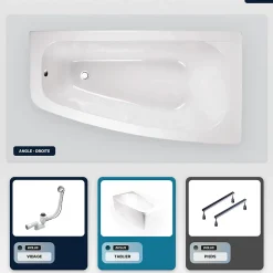 Besco Baignoire asymétrique - 150 x 80 cm - Droite - avec Tablier - Pieds - Vidage Chrome - LUNA