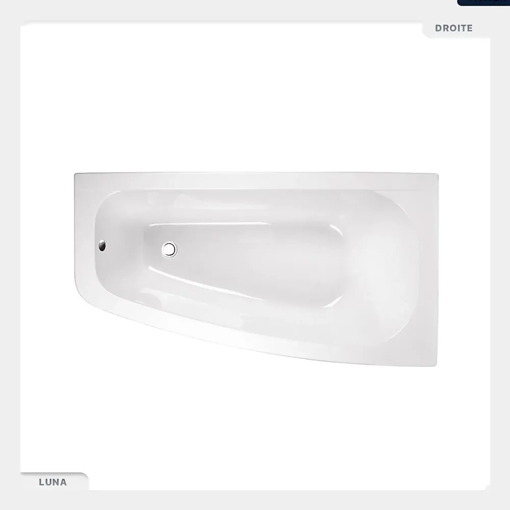 Besco Baignoire asymétrique - 150 x 80 cm - Droite - avec Tablier - Pieds - Vidage Chrome - LUNA