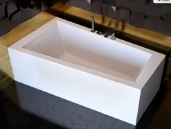 Baignoire Asymétrique|Besco Baignoire asymétrique - 160 x 90 cm - Gauche - sans Habillage - avec Pieds - Repose-tête - Vidage Chrome - INTIMA