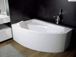 Baignoire Asymétrique|Besco Baignoire asymétrique - 130 x 85 cm - Gauche - avec Tablier - Pieds - Vidage Chrome - RIMA