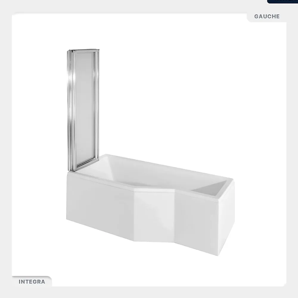 Besco Baignoire asymétrique - 150 x 75 cm - Gauche - sans Habillage - avec Pieds - Pare Baignoire 3 Volets - Vidage Chrome - INTEGRA