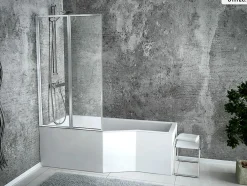 Baignoire Asymétrique|Besco Baignoire asymétrique - 150 x 75 cm - Gauche - avec Tablier - Pieds - Vidage Chrome - INTEGRA
