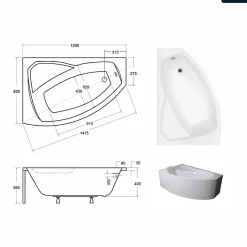 Besco Baignoire asymétrique - 130 x 85 cm - Gauche - avec Habillage - Pieds - Vidage Chrome - RIMA