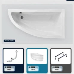 Besco Baignoire asymétrique - 150 x 70 cm - Droite - avec Tablier - Pieds - Vidage Chrome - PRAKTIKA