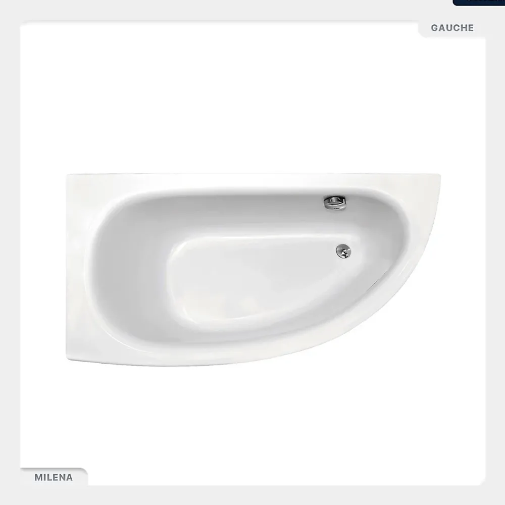 Baignoire Asymétrique|Besco Baignoire asymétrique - 150 x 70 cm - Gauche - avec Tablier - Pieds - Vidage Chrome - MILENA
