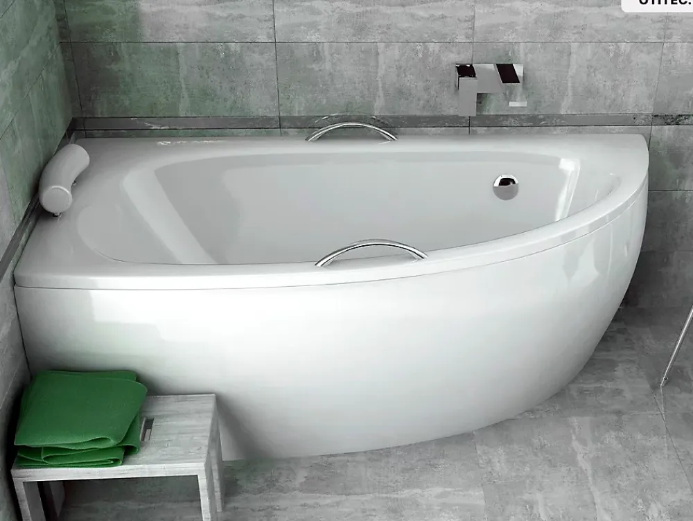 Baignoire Asymétrique|Besco Baignoire asymétrique - 150 x 70 cm - Gauche - avec Tablier - Pieds - Vidage Chrome - MILENA