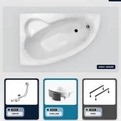 Besco Baignoire asymétrique - 150 x 100 cm - Gauche - avec Habillage - Pieds - Vidage Chrome - NATALIA