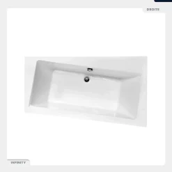 Besco Baignoire asymétrique - 150 x 90 cm - Droite - sans Habillage - avec Pieds - Vidage Chrome - INFINITY