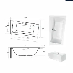 Besco Baignoire asymétrique - 150 x 90 cm - Droite - sans Habillage - avec Pieds - Vidage Chrome - INFINITY