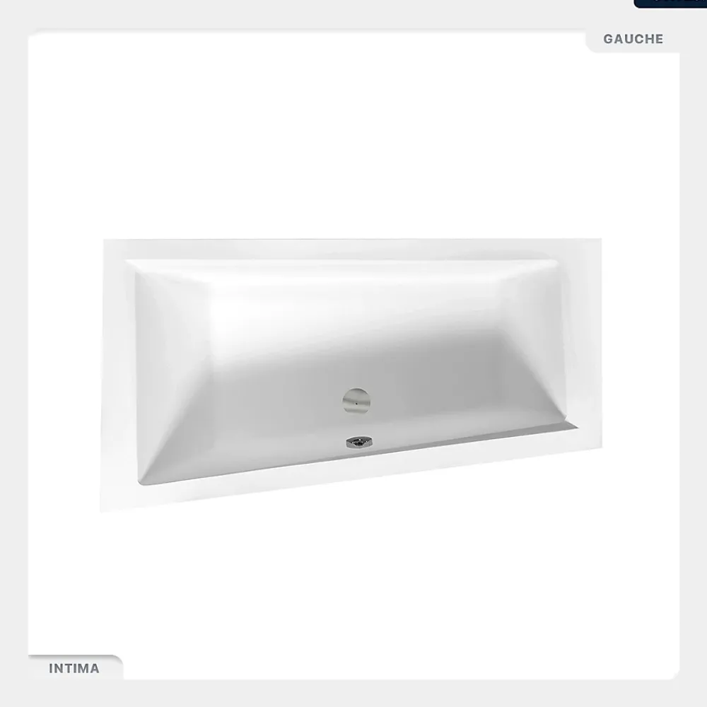 Besco Baignoire asymétrique - 150 x 85 cm - Droite - sans Habillage - avec Pieds - Repose-tête - Vidage Chrome - INTIMA