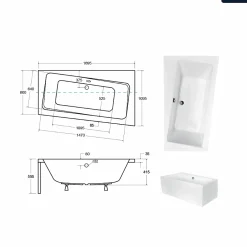 Besco Baignoire asymétrique - 170 x 110 cm - Droite - sans Habillage - avec Pieds - Vidage Chrome - INFINITY